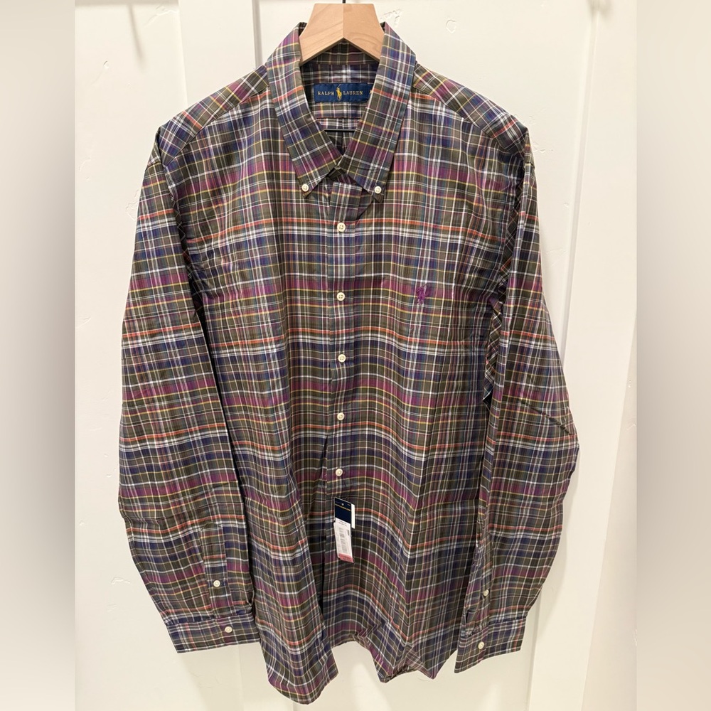 Ralph Lauren Men's Plaid Shirt in Purple, Green, and Blue